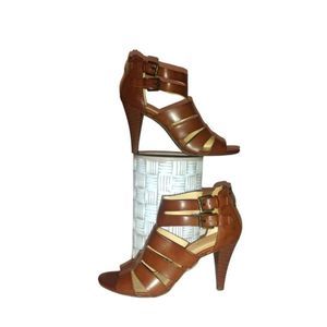 LIZ CLAIRBORNE Gavi 3.75”Heel Strappy & Stretch Buckle & Zip Brown Leather 8